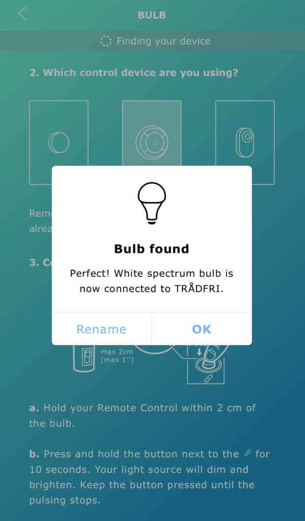 IKEA Smart lighting cant add bulb